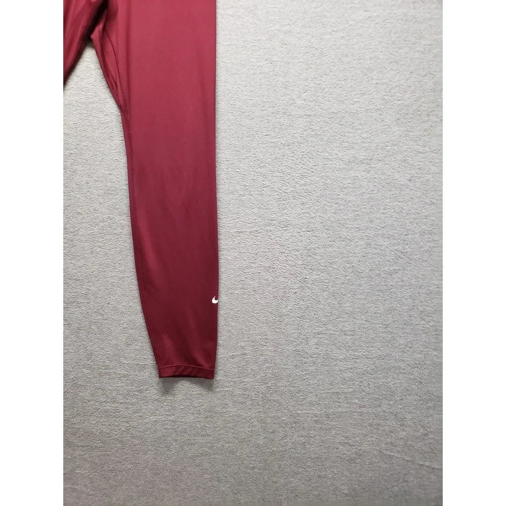 Nike Dri Fit Women Athletic‎ Leggings L Red High Waistband Pull On Logo Active